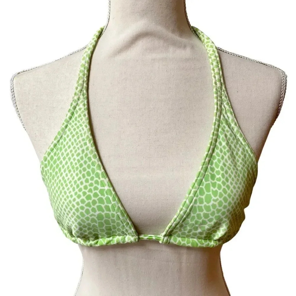 Vix Paula Hermanny Bikini Top L Neon Green White Triangle Brazilian Swim